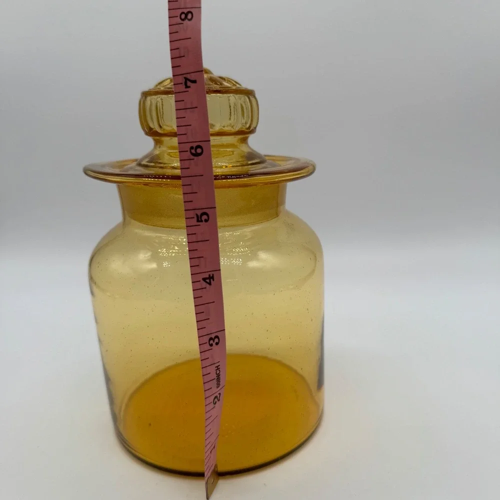 Vintage Takahashi Amber Glass Apothecary Jar Daisy Lid Hand Blown 7x4.5